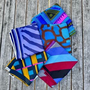 Five vintage vera scarves blues browns purple